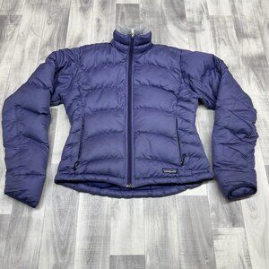 ✅VTG Patagonia Goosedown Filled Puffer Jacket Womans S Purple *STAINED/RIPPED